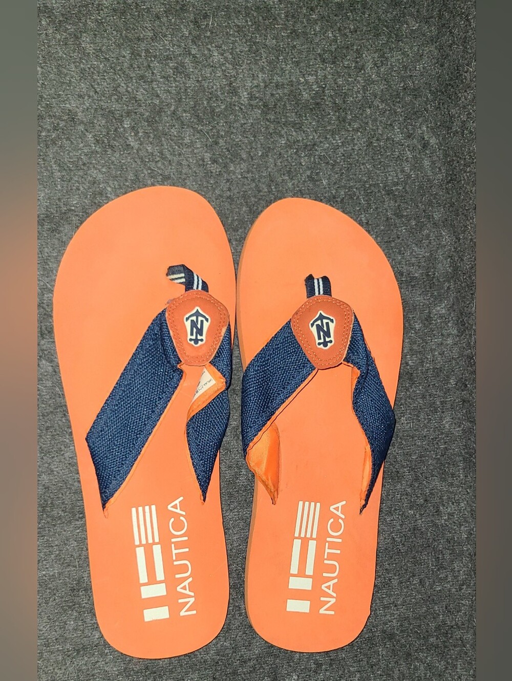 Nautica Men's Thong Flip Flop Sandals Orange/Blue Logo Cotton US 12